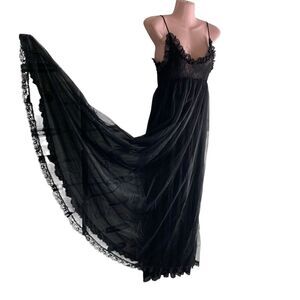 Vintage Tosca Nightgown Lingerie Women's Large Black Nyon Chiffon Full Sweep USA